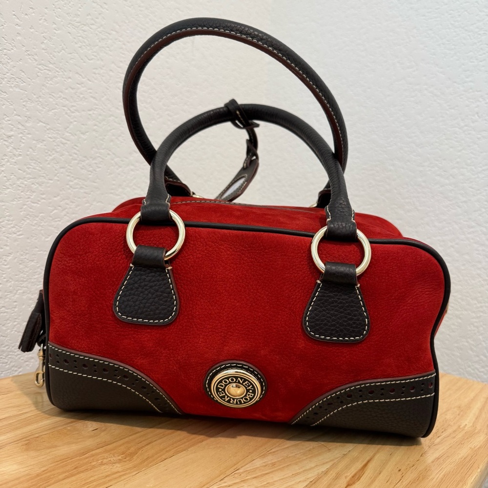 Dooney & Bourke Red and Black Satchel with Leather Trim Nee